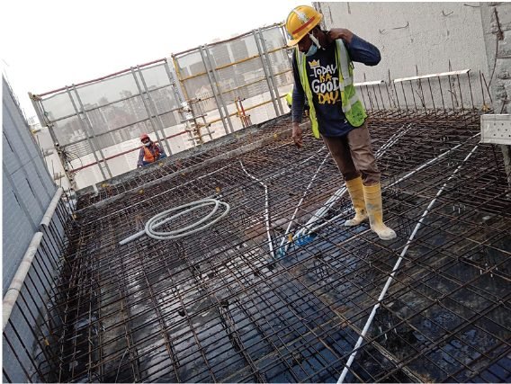 Reinforcement and slab work at a construction site