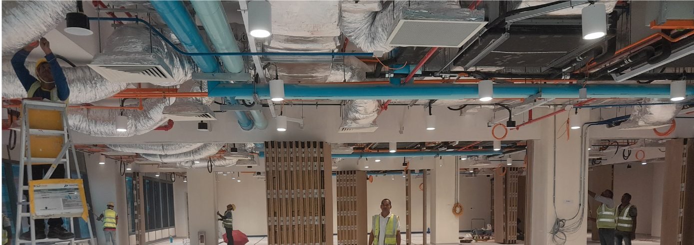 HVAC ductwork and chilled-water piping installation
